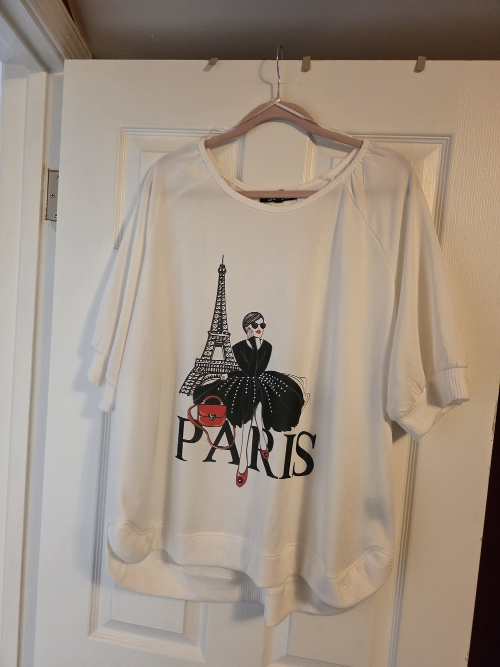 White Paris Graphic Short Sleeve Tunic Top